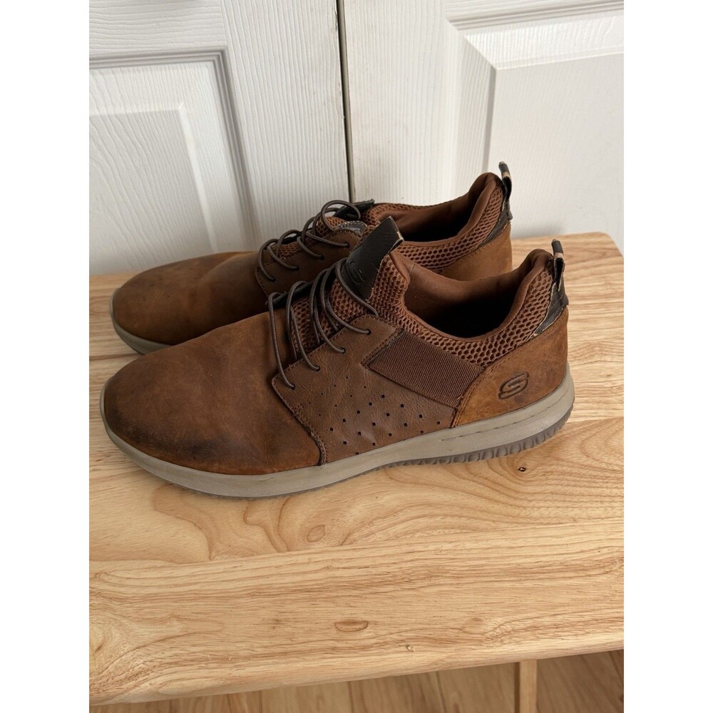 Skechers Delson Axton Mens 11 Classic Fit Lace Up Shoes Sneakers Brown Leather